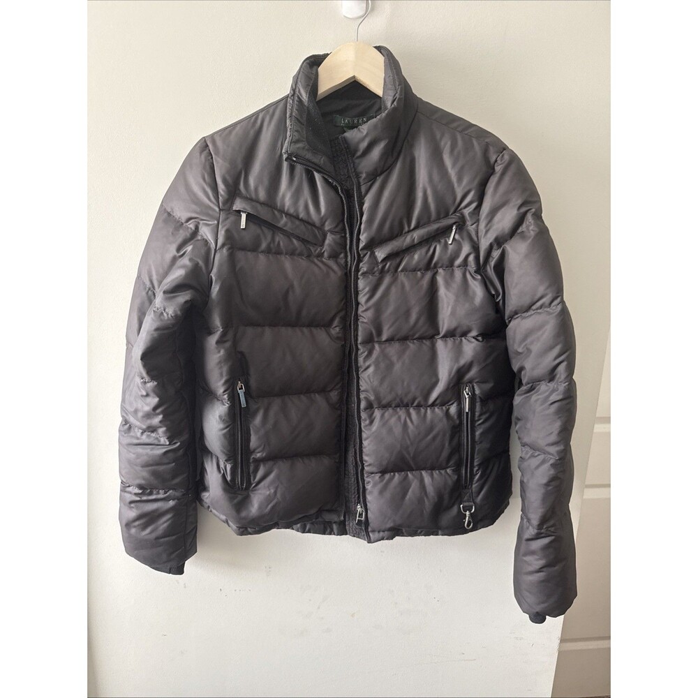 Lauren Ralph Lauren Women's Small Black Down Puffer Jacket Zipper Pockets
